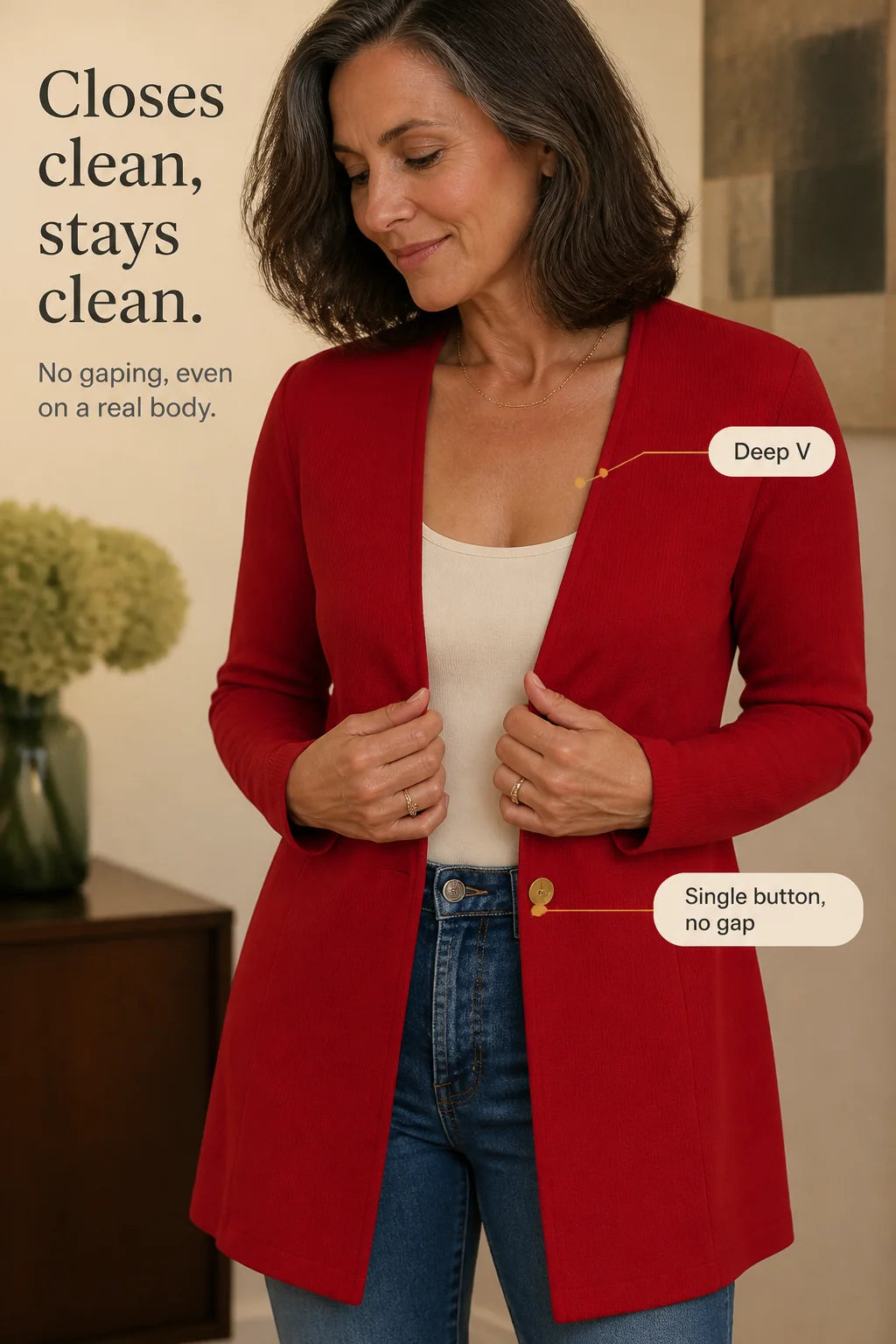 Blazer – Burgundy V-Neck Single-Button A-Line