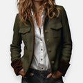 Blazer – Olive Herringbone Button-Front with Flap Pockets