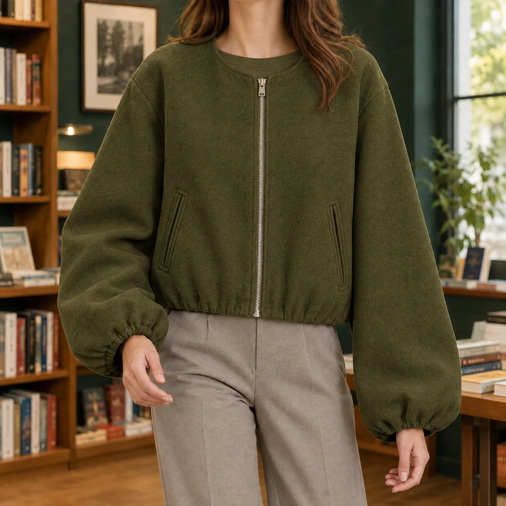 Bomber Jacket – Black Cropped Zip Front