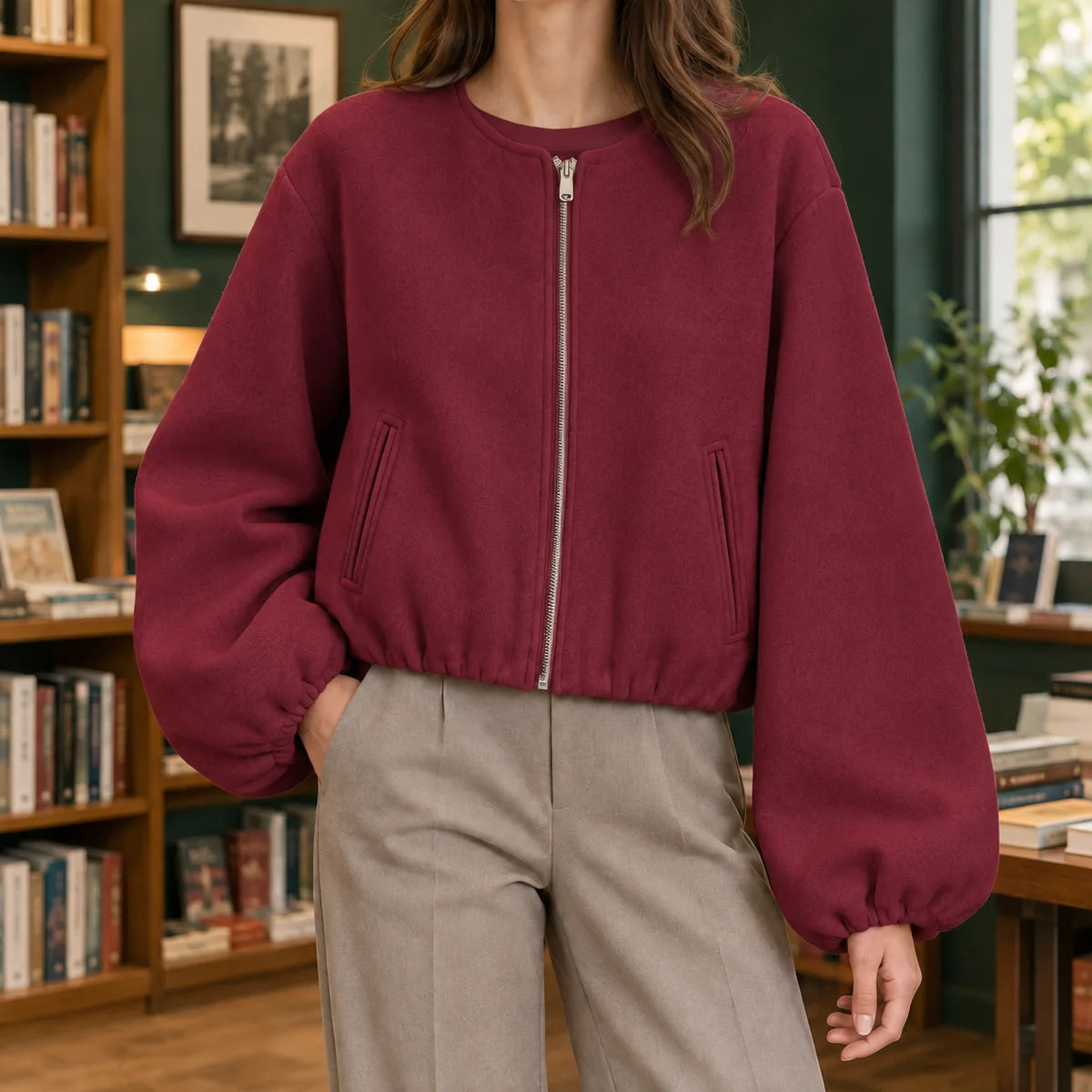 Bomber Jacket – Black Cropped Zip Front