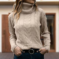 Cable Knit Sweater – Beige Roll Neck Knit Jumper