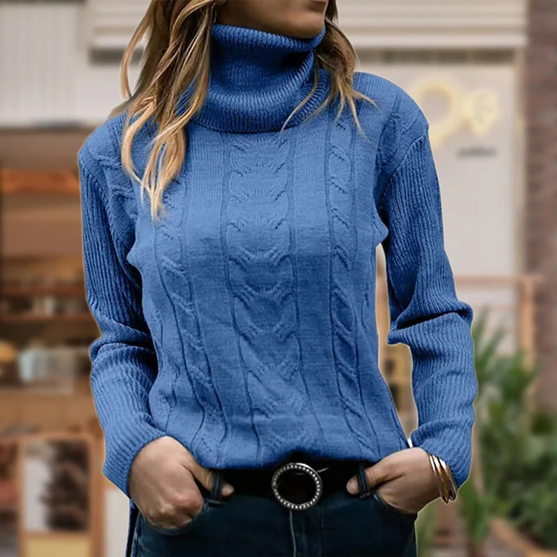 Cable Knit Sweater – Beige Roll Neck Knit Jumper