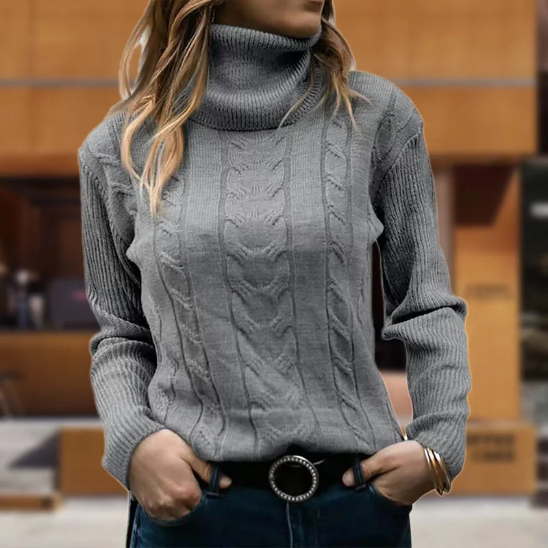 Cable Knit Sweater – Beige Roll Neck Knit Jumper