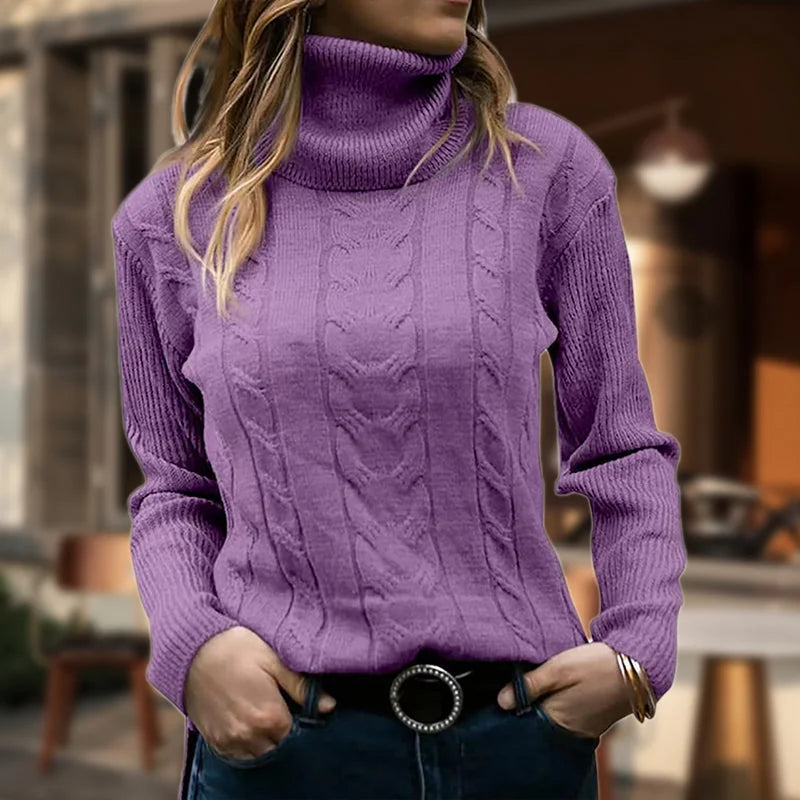 Cable Knit Sweater – Beige Roll Neck Knit Jumper