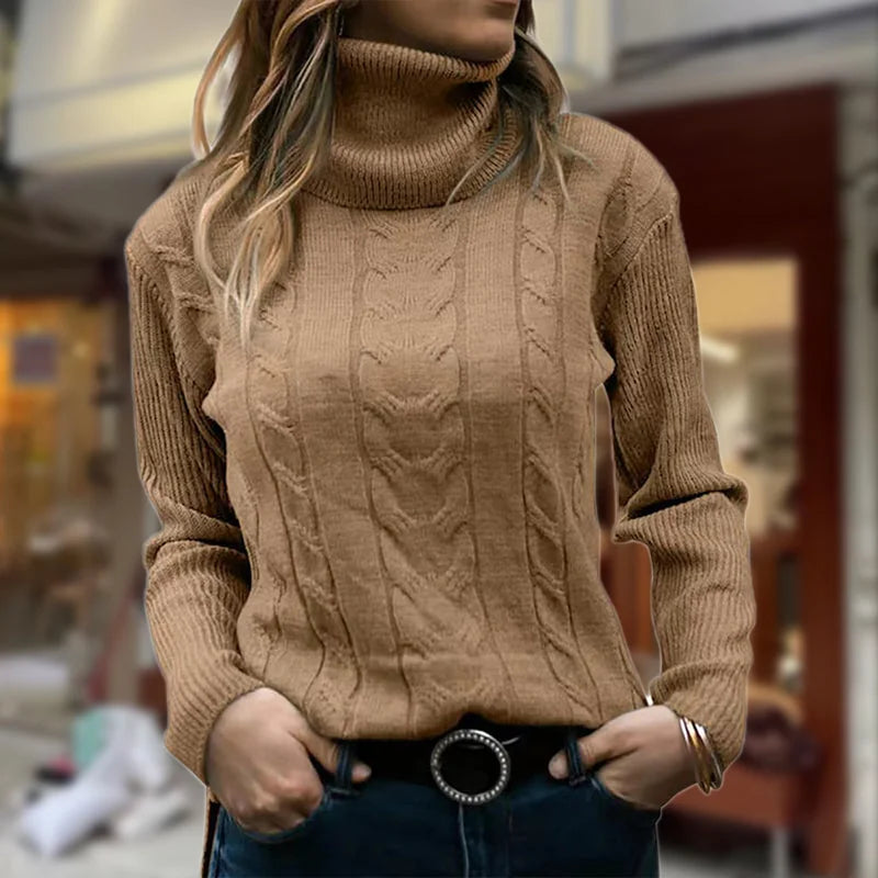 Cable Knit Sweater – Beige Roll Neck Knit Jumper
