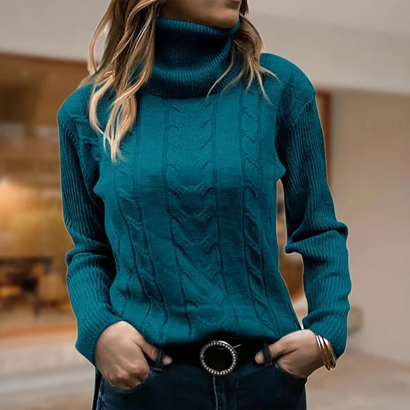 Cable Knit Sweater – Beige Roll Neck Knit Jumper