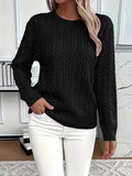 Cable Knit Sweater – Black Fine Knit Crewneck Pullover