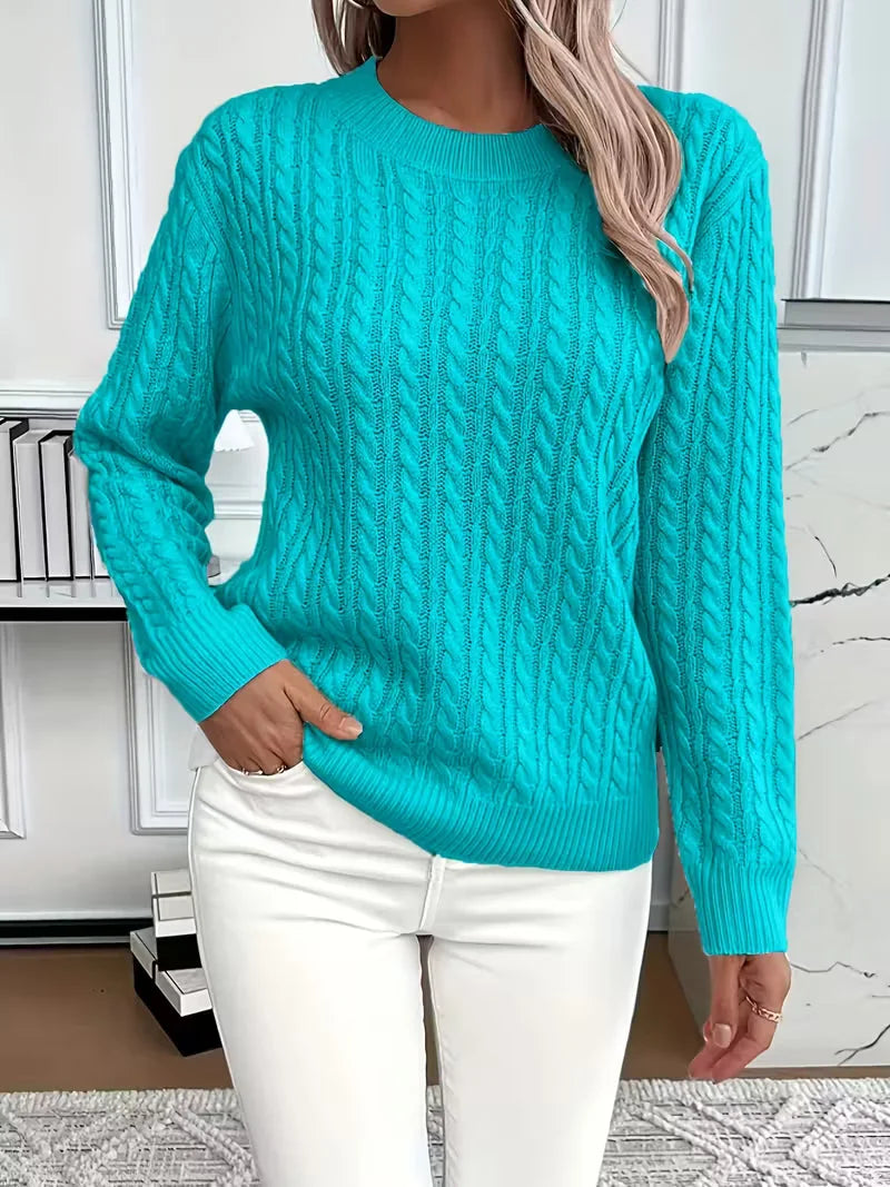 Cable Knit Sweater – Black Fine Knit Crewneck Pullover