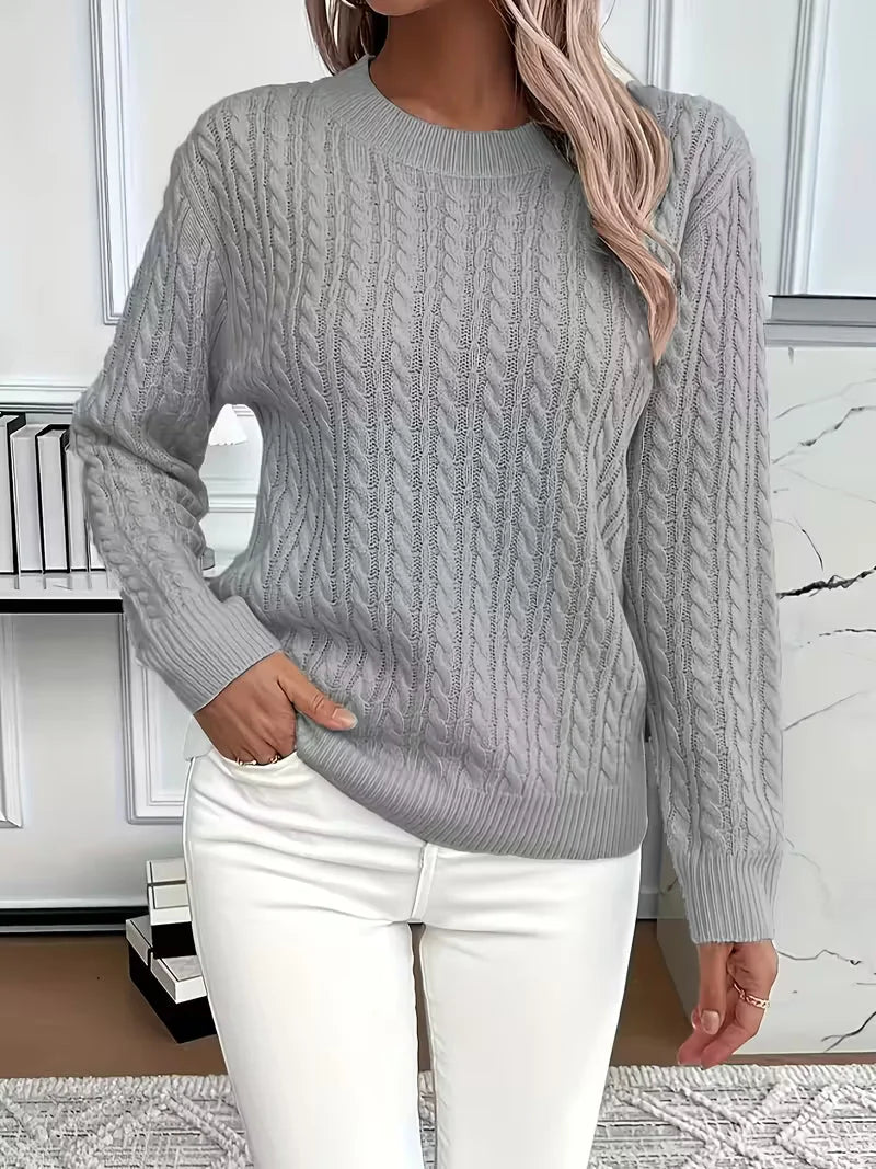 Cable Knit Sweater – Black Fine Knit Crewneck Pullover