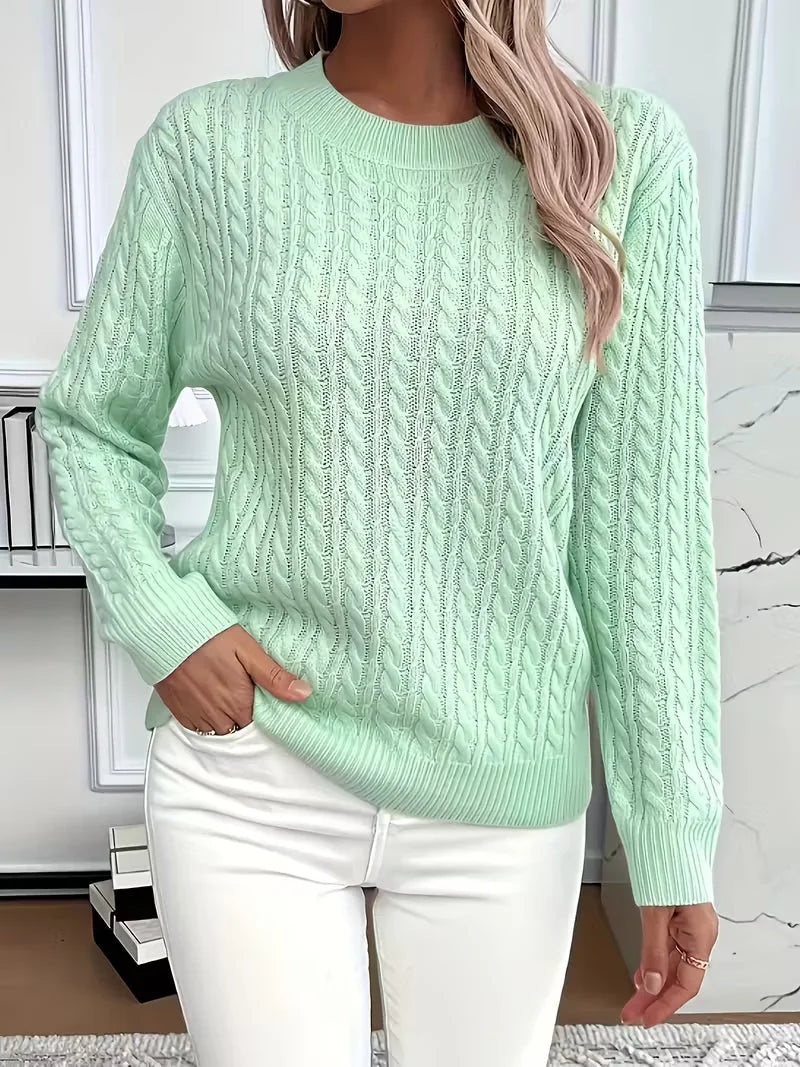 Cable Knit Sweater – Black Fine Knit Crewneck Pullover