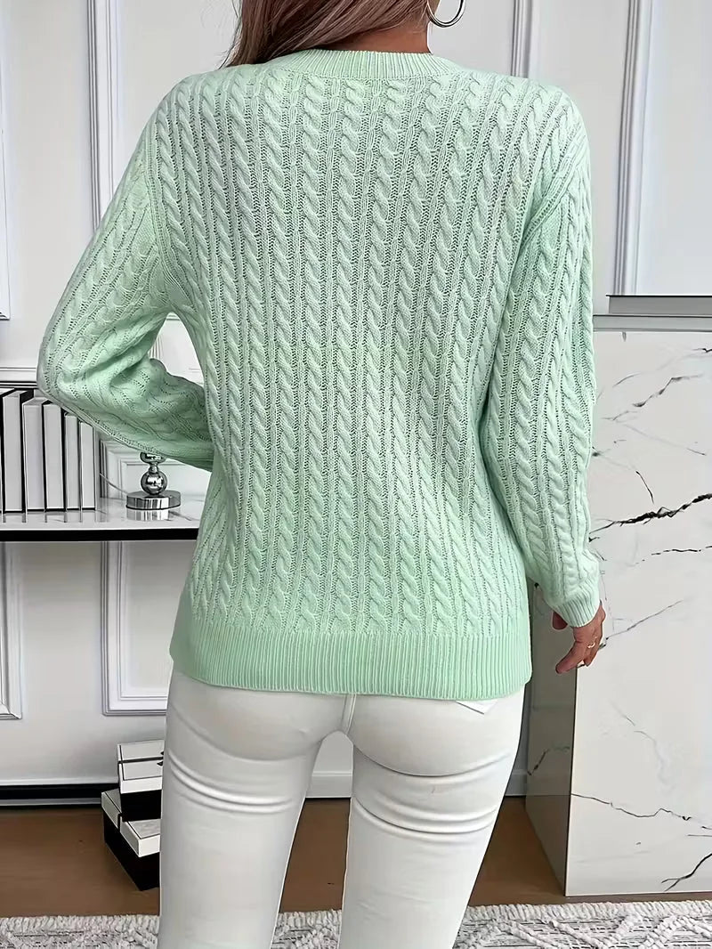 Cable Knit Sweater – Black Fine Knit Crewneck Pullover