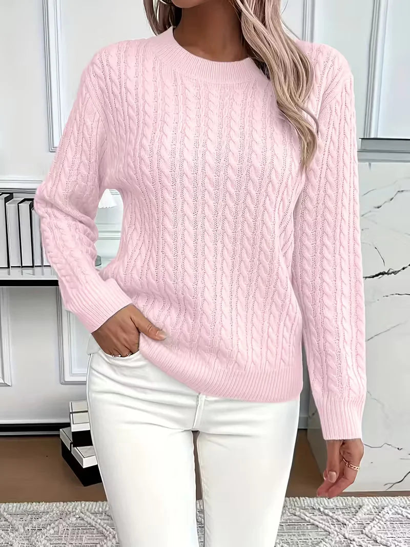 Cable Knit Sweater – Black Fine Knit Crewneck Pullover
