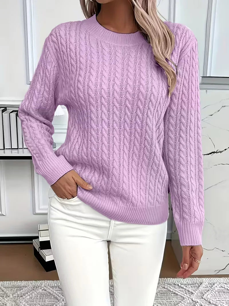 Cable Knit Sweater – Black Fine Knit Crewneck Pullover