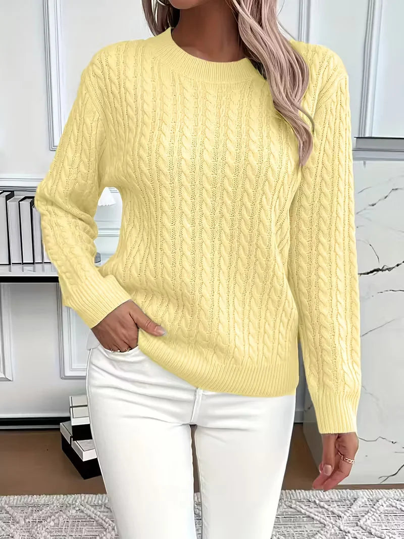 Cable Knit Sweater – Black Fine Knit Crewneck Pullover