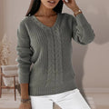 Cable Knit V Neck Sweater