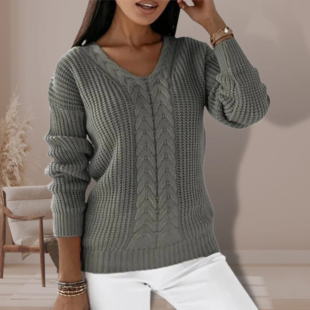 Cable Knit V Neck Sweater