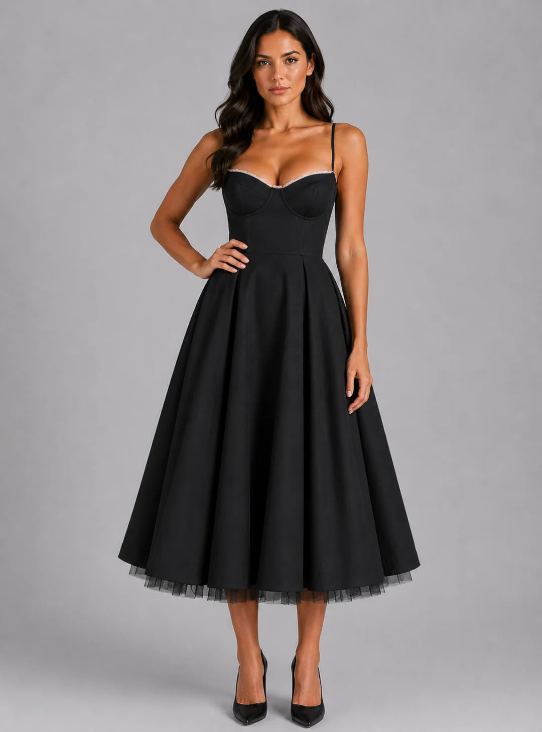 Corset Midi Dress with Full Skirt