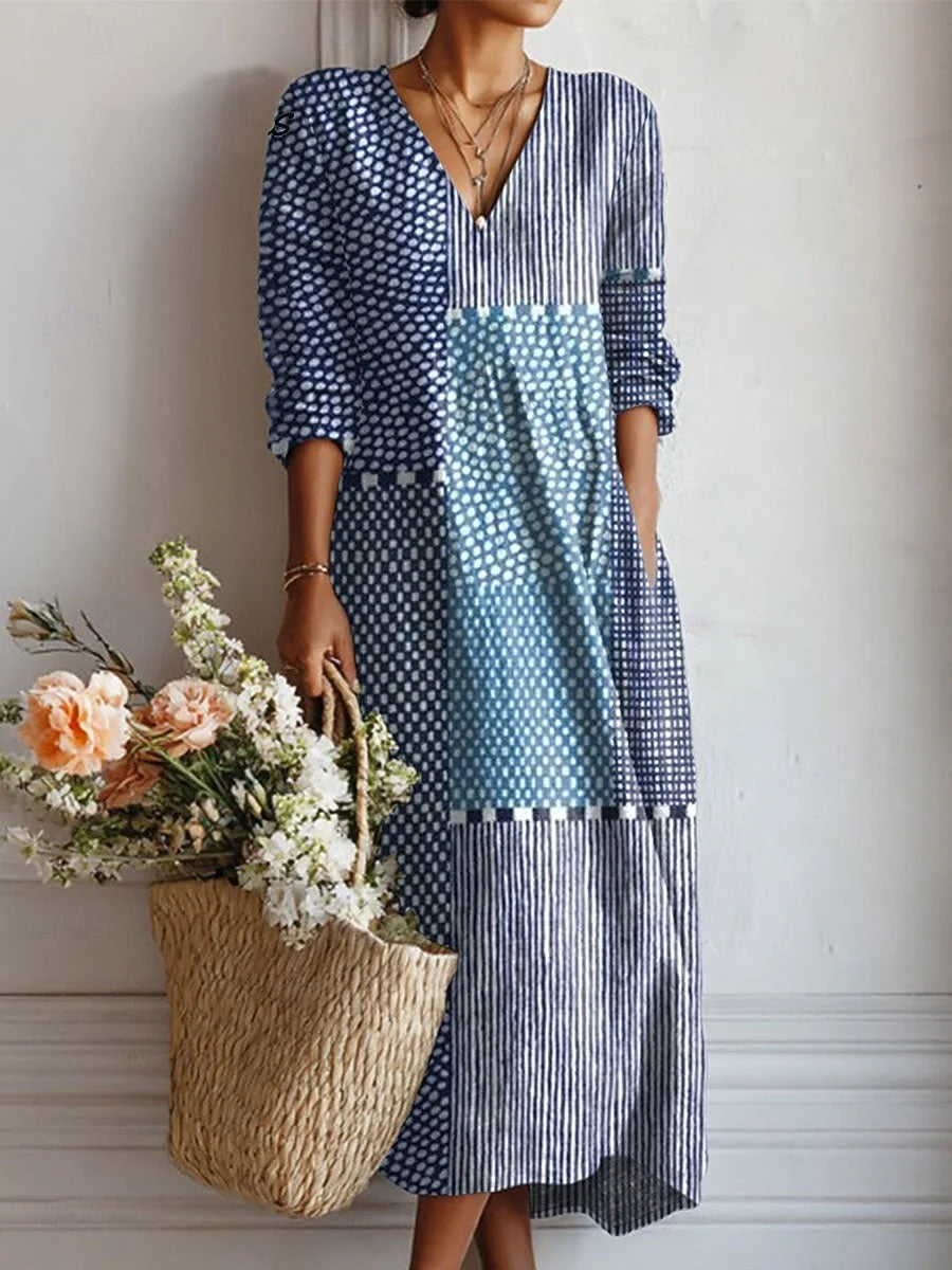 Floral V Neck A Line Midi Dress