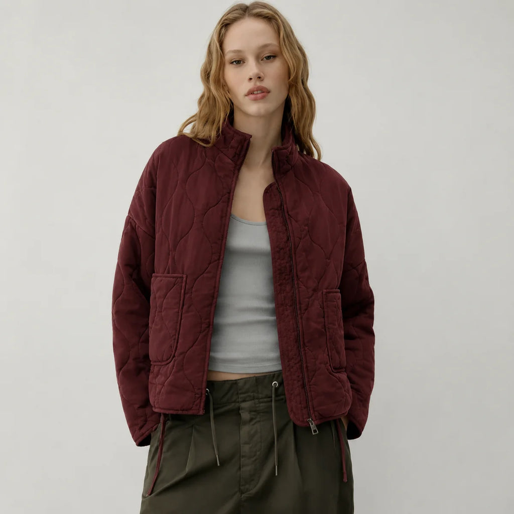 High Collar Quilted Jacket with Patch Pockets