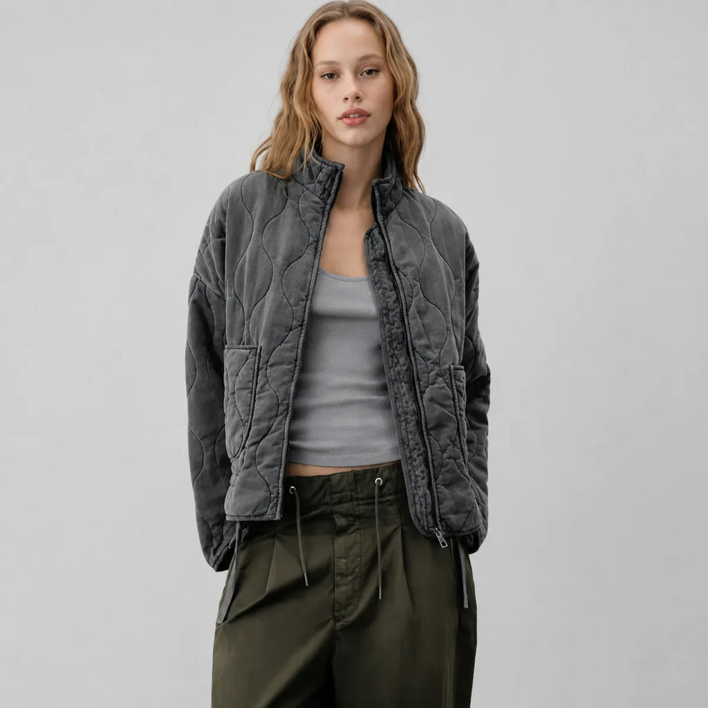High Collar Quilted Jacket with Patch Pockets