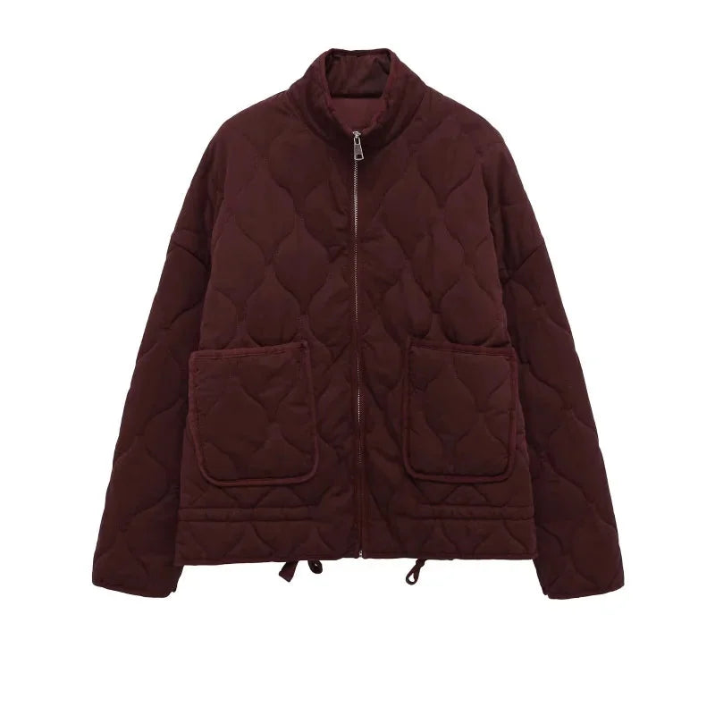 High Collar Quilted Jacket with Patch Pockets