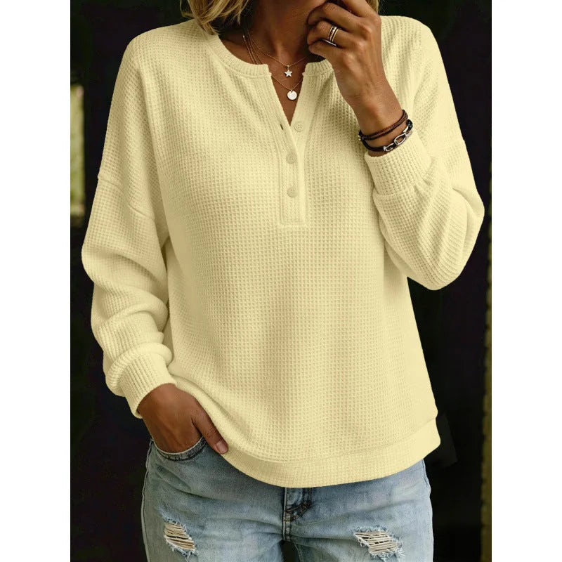 waffle knit henley women – Yellow