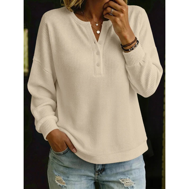 waffle knit henley women – Khaki