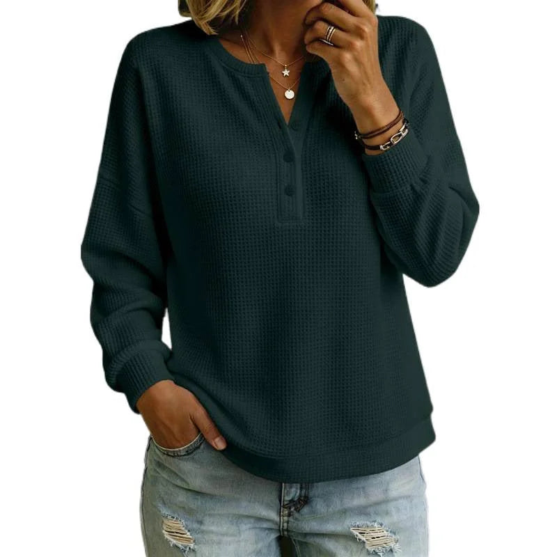 waffle knit henley women – White