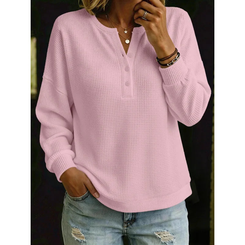 waffle knit henley women – Pink