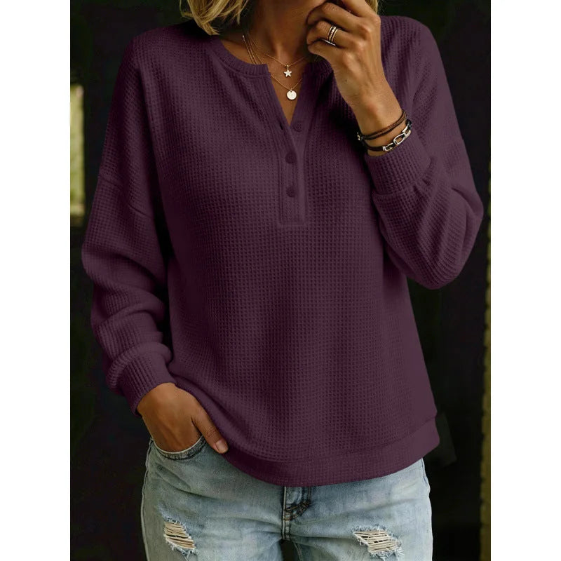 waffle knit henley women – Purple
