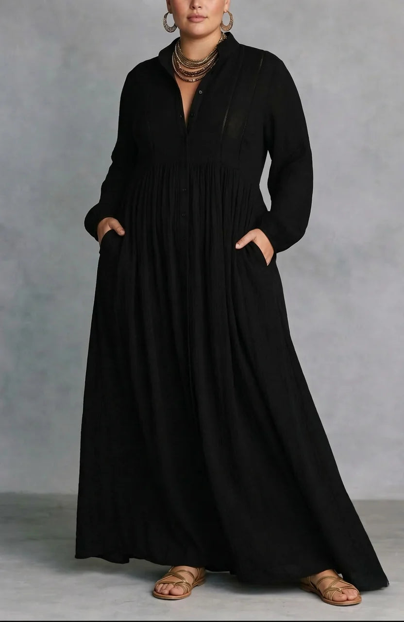 Long Sleeve Button Front Maxi Dress