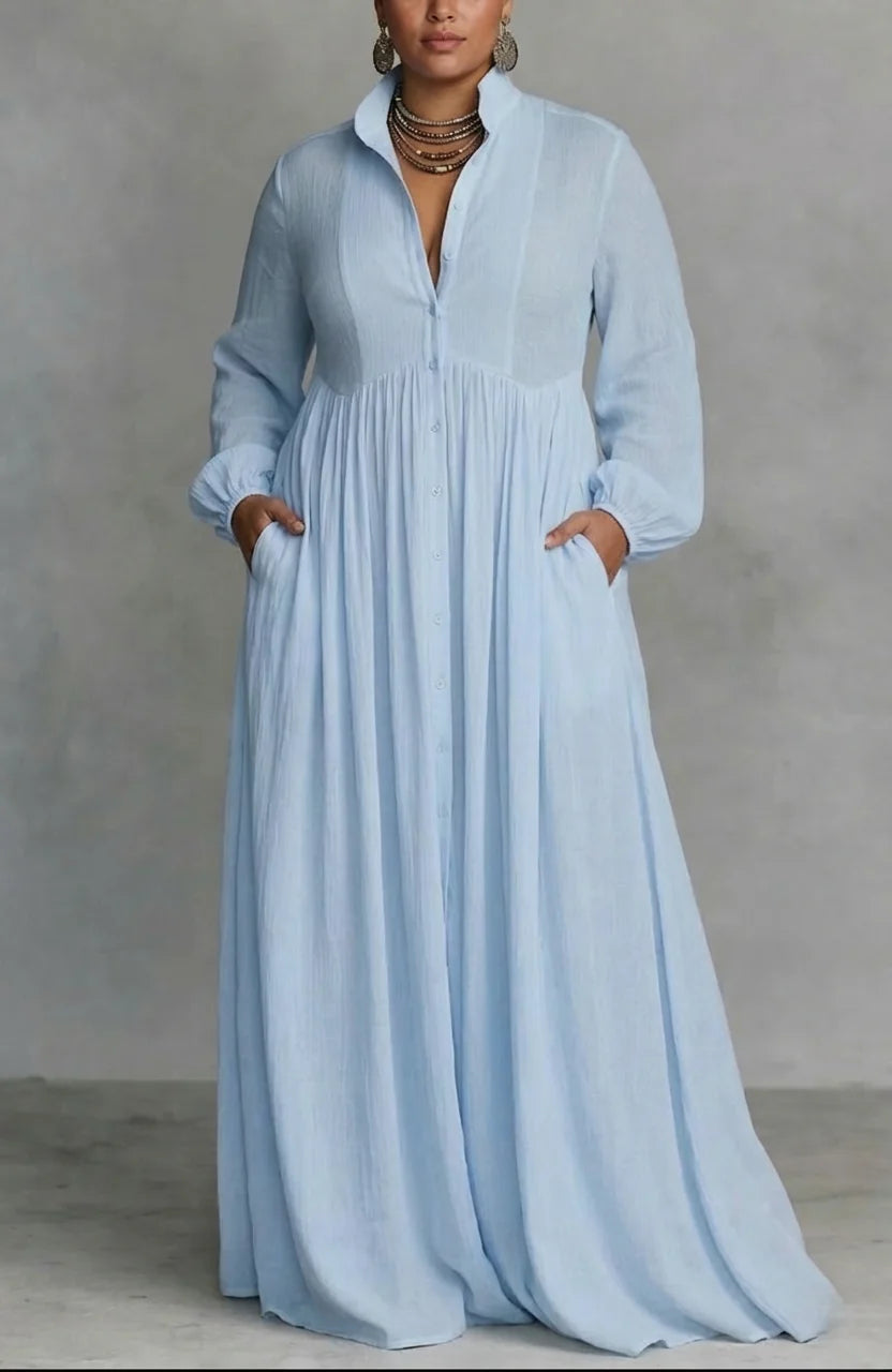 Long Sleeve Button Front Maxi Dress