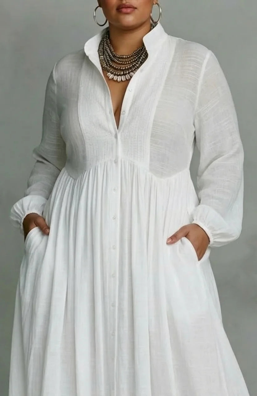 Long Sleeve Button Front Maxi Dress