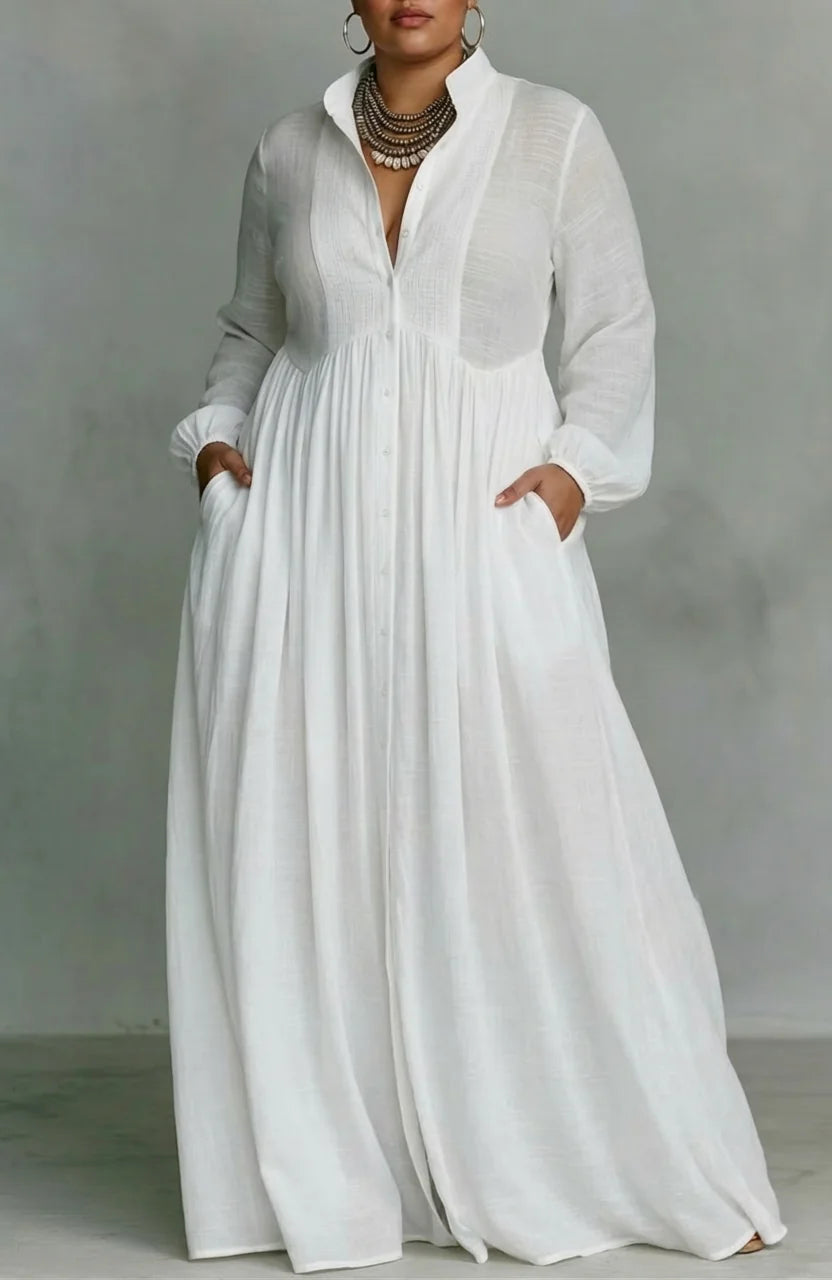 Long Sleeve Button Front Maxi Dress
