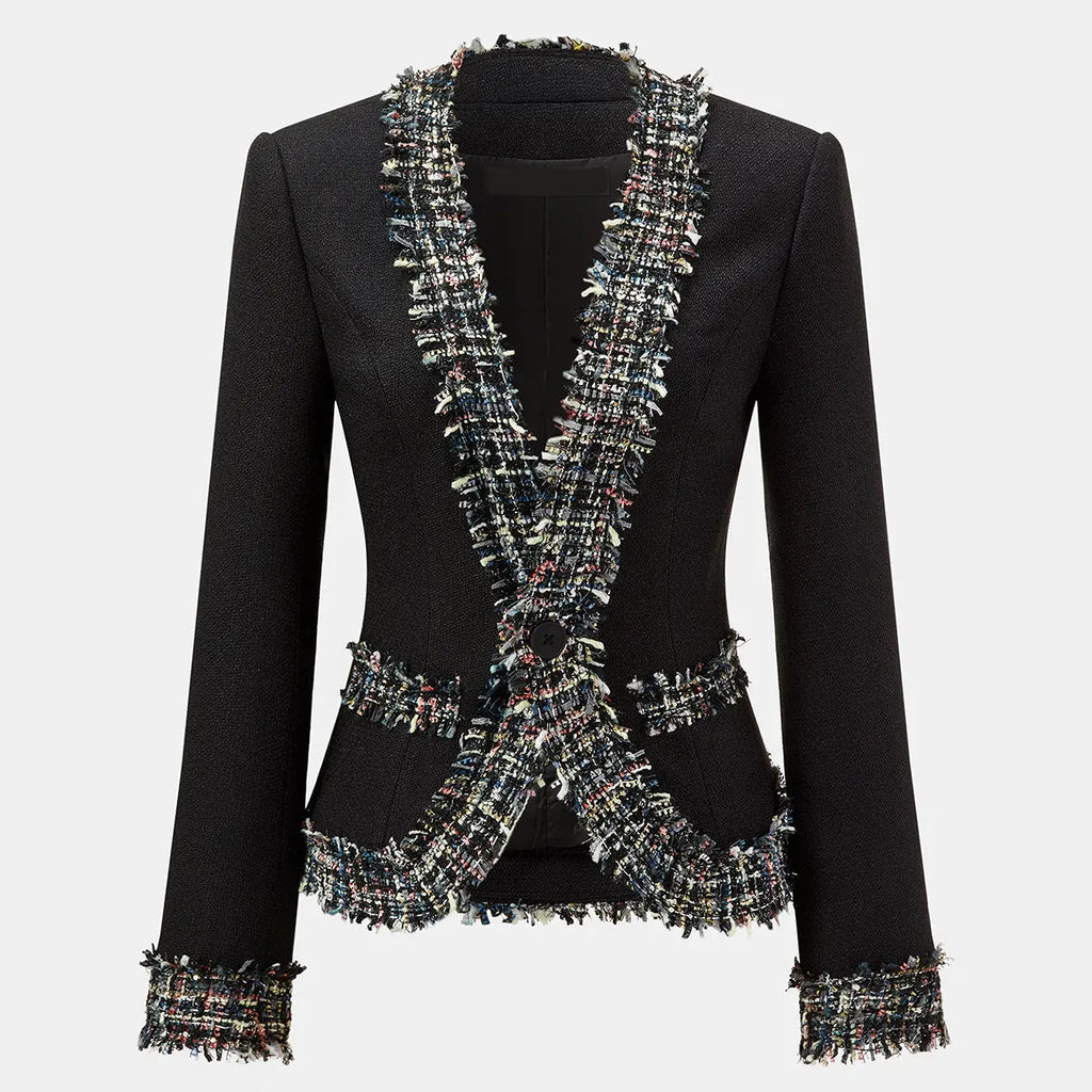 Lucinda Tweed Blazer Fitted with Fringe Trim