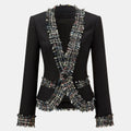 Lucinda Tweed Blazer Fitted with Fringe Trim