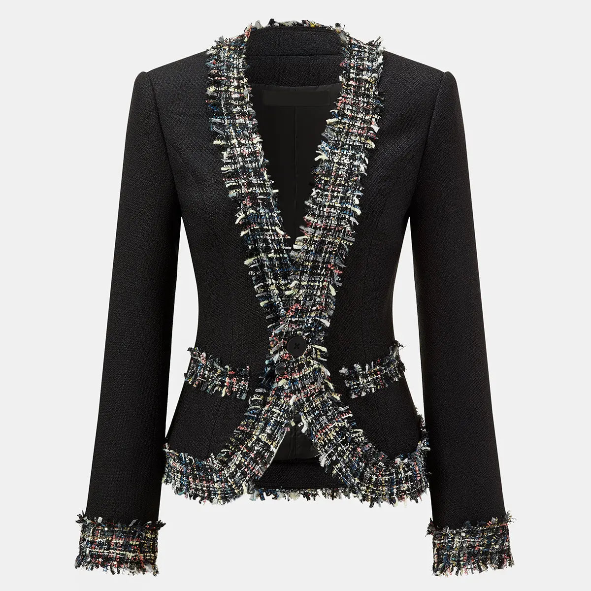 Lucinda Tweed Blazer Fitted with Fringe Trim