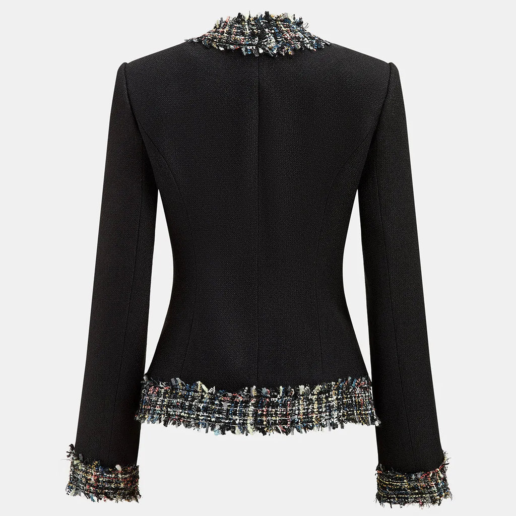 Lucinda Tweed Blazer Fitted with Fringe Trim