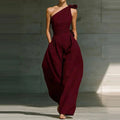 One Shoulder Wide Leg Jumpsuit with Bow