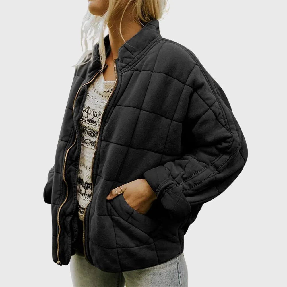 Quilted Bomber Jacket – Green Oversized Zip-Front