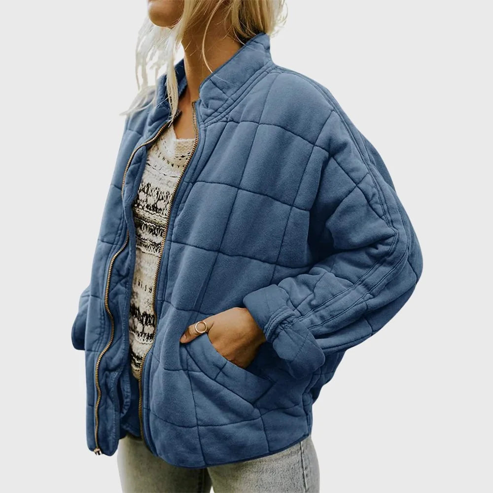 Quilted Bomber Jacket – Green Oversized Zip-Front