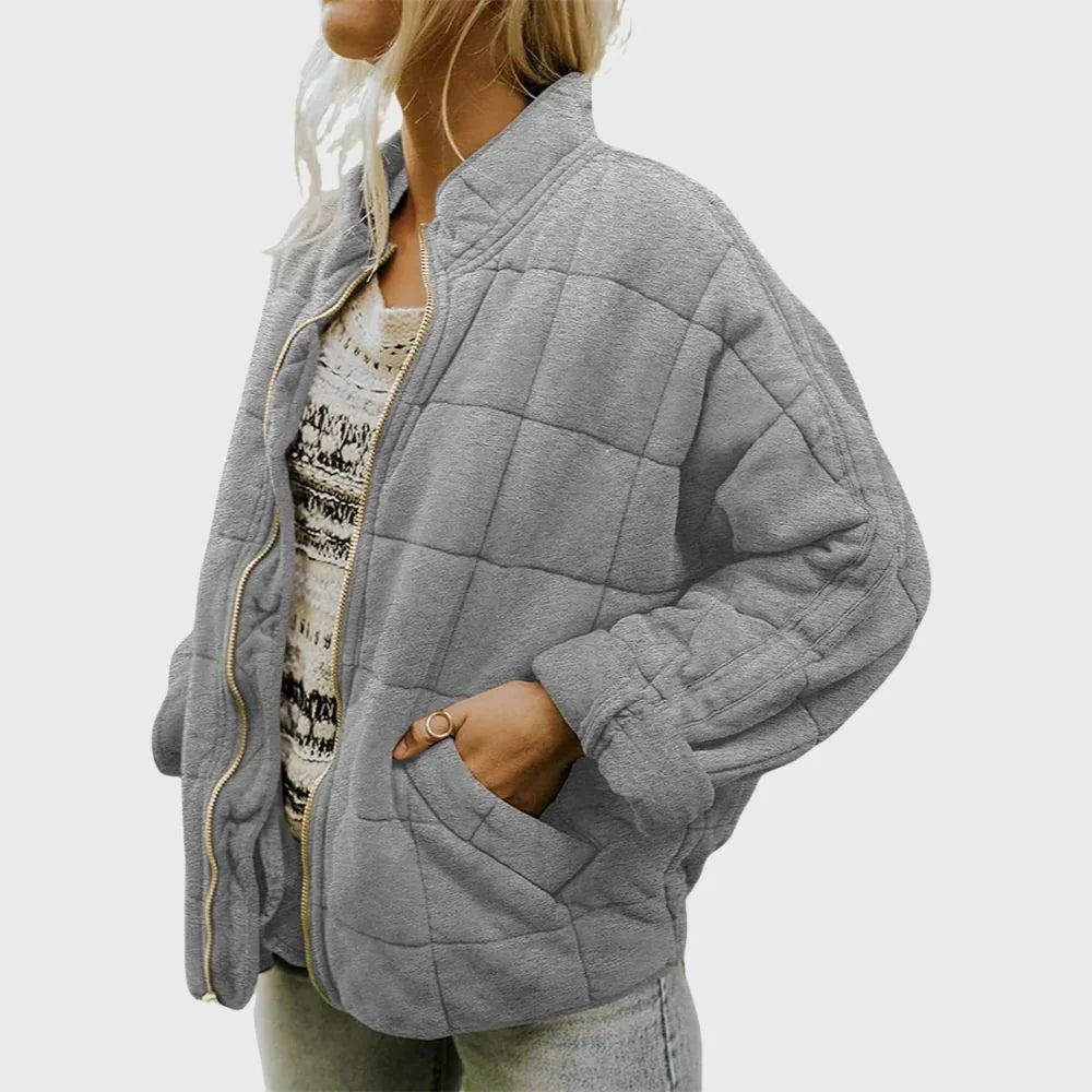 Quilted Bomber Jacket – Green Oversized Zip-Front