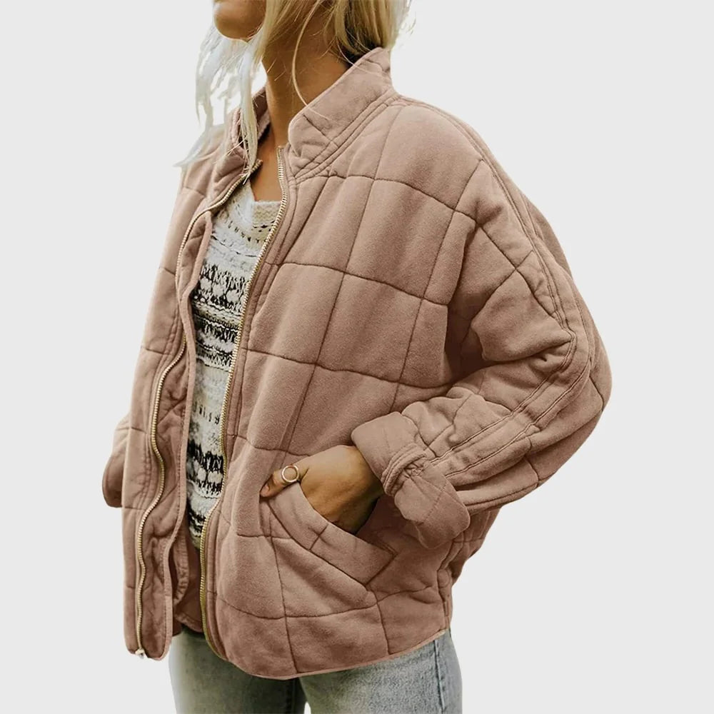 Quilted Bomber Jacket – Green Oversized Zip-Front