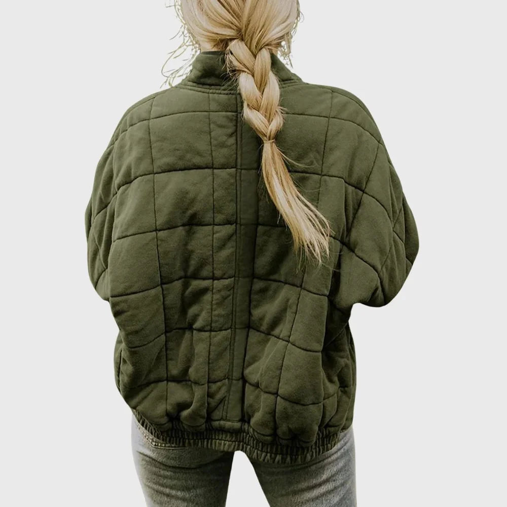 Quilted Bomber Jacket – Green Oversized Zip-Front
