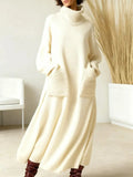 Roll Neck Ribbed Knit Maxi Dress