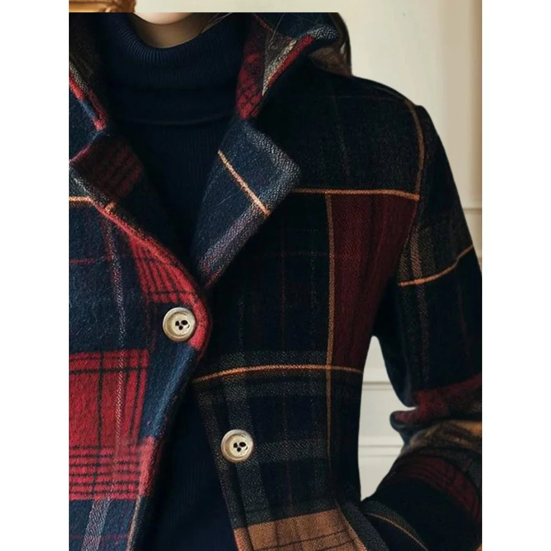 Statement Blazer – Plaid Wool Lapel Collar