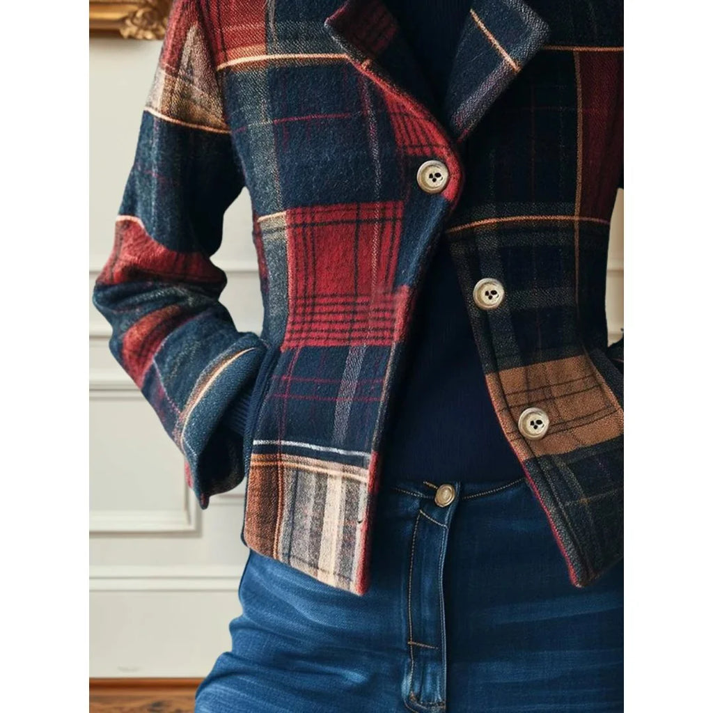 Statement Blazer – Plaid Wool Lapel Collar