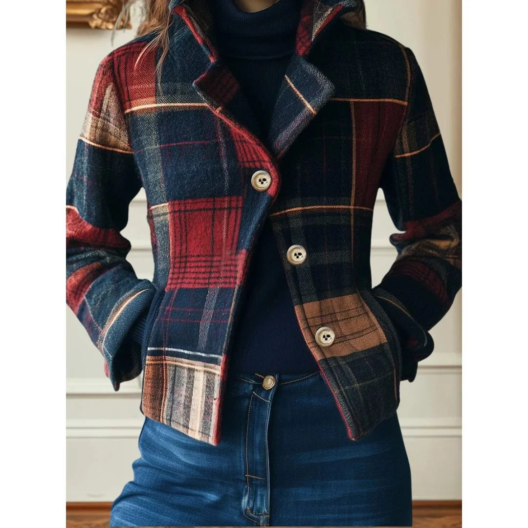 Statement Blazer – Plaid Wool Lapel Collar