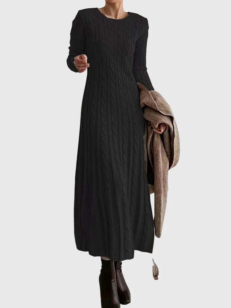 Sweater Dress – Cream Cable Knit Ribbed Fitted Midi