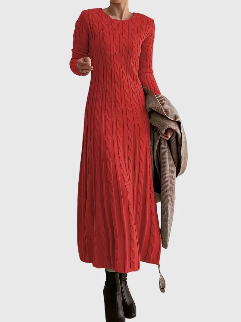 Sweater Dress – Cream Cable Knit Ribbed Fitted Midi